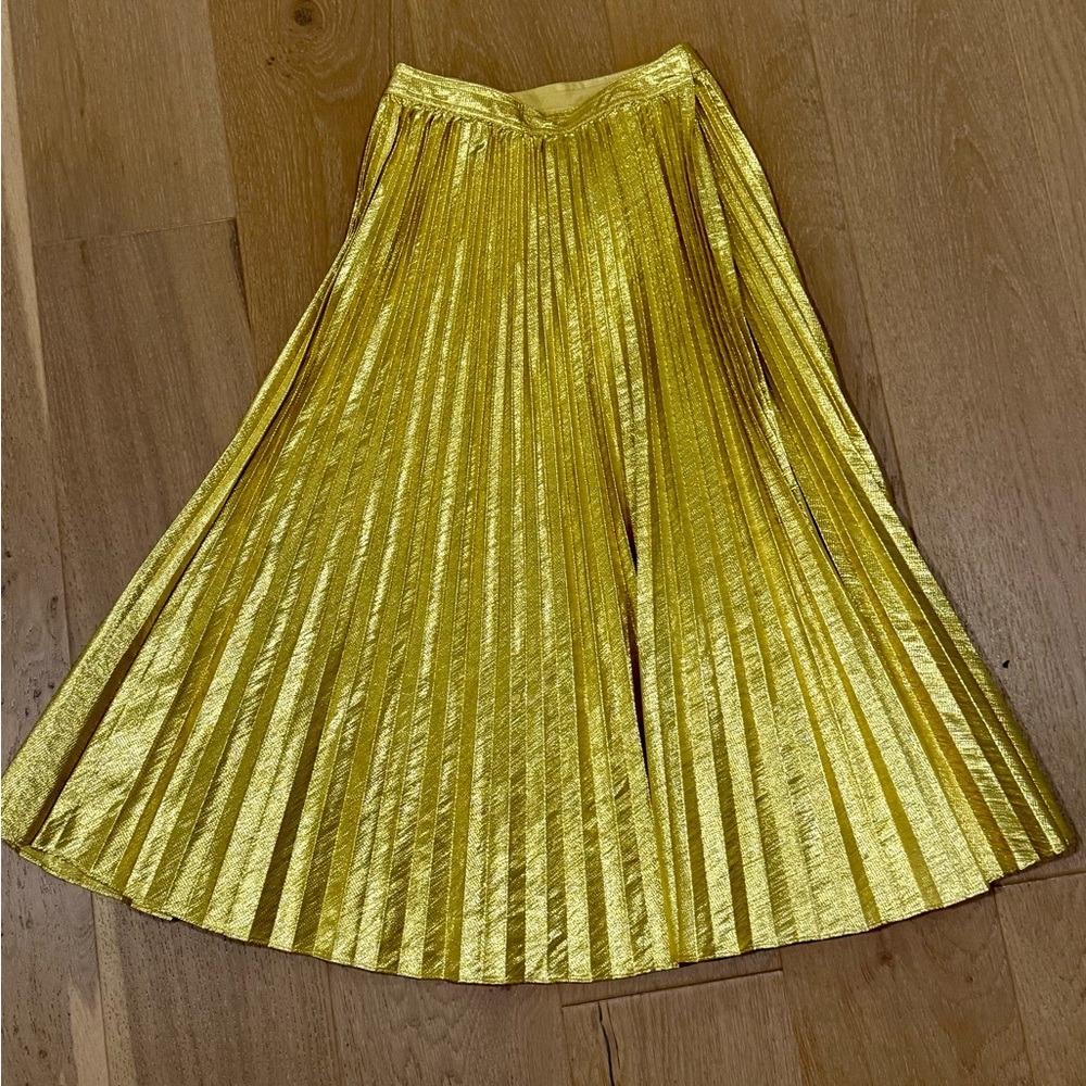 NWT J. Crew gold pleated midi skirt size 00